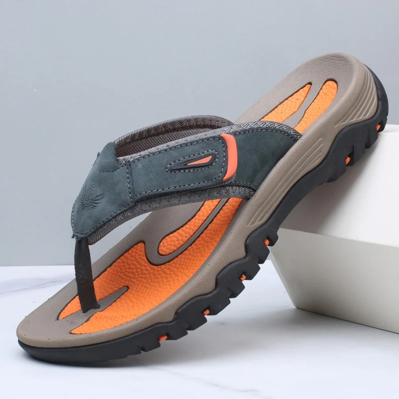 Zeekas Men’s Leather Outdoor Flip Flop Sandals – Ergonomic Footbed & Trail Grip Sole