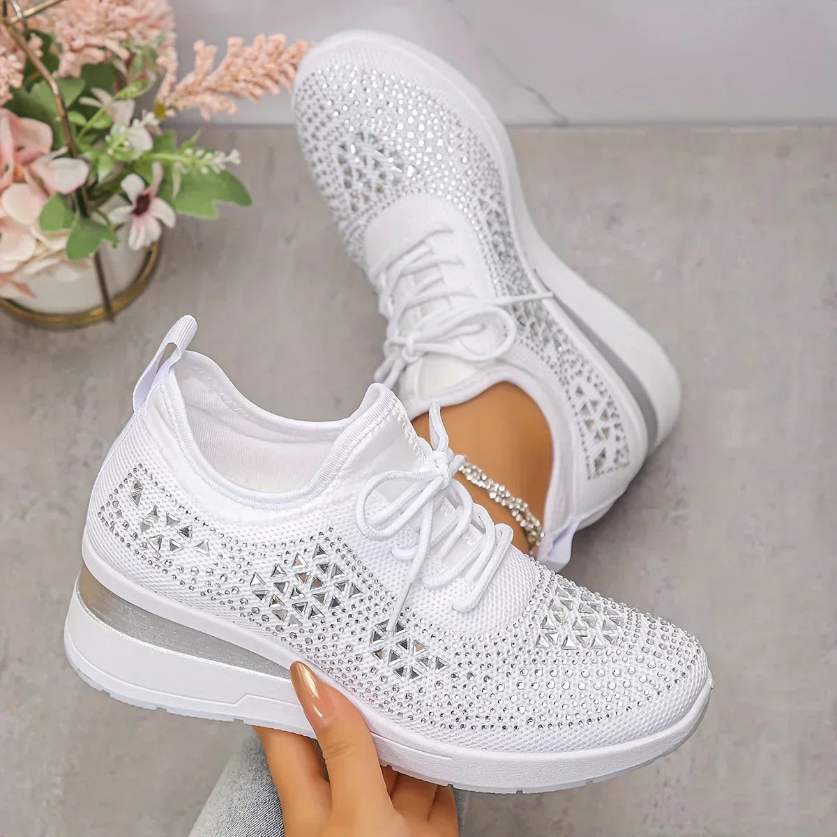 Starlight Lace | Womens Rhinestone Platform Sneakers