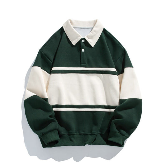 Varsity Drift | Mens Varsity Stripe Cotton Polo Sweatshirt