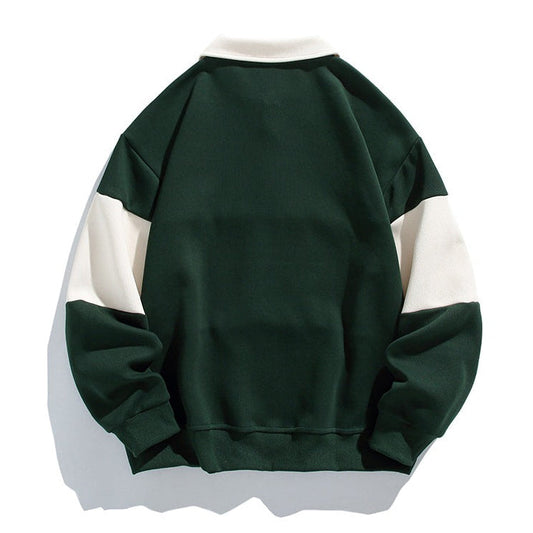 Varsity Drift | Mens Varsity Stripe Cotton Polo Sweatshirt