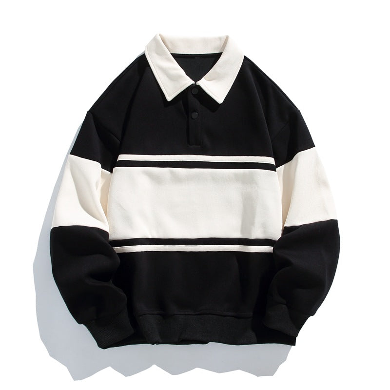 Varsity Drift | Mens Varsity Stripe Cotton Polo Sweatshirt