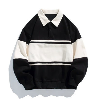 Varsity Drift | Mens Varsity Stripe Cotton Polo Sweatshirt