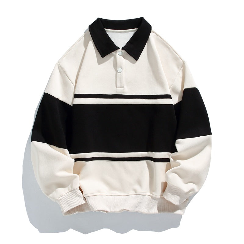 Varsity Drift | Mens Varsity Stripe Cotton Polo Sweatshirt