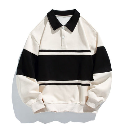 Varsity Drift | Mens Varsity Stripe Cotton Polo Sweatshirt