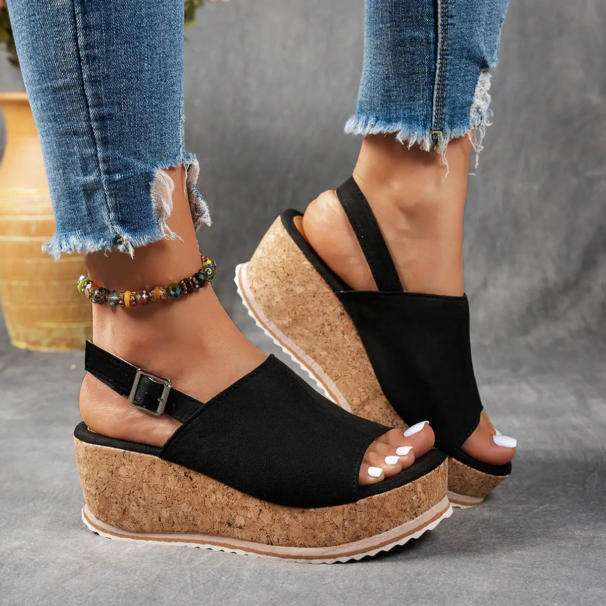 Positano Wedge Sandal Carbon Black / 6