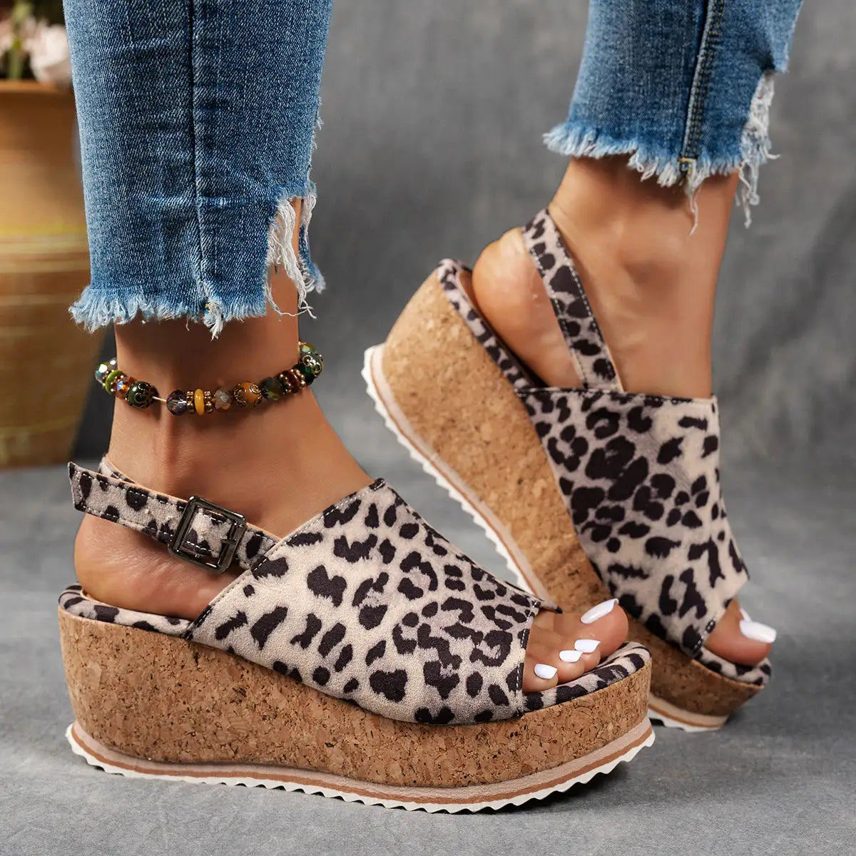 Positano Wedge Sandal Panther Print / 6
