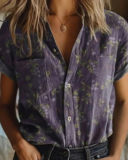 Bloomline | Womens Vintage Floral Lapel Blouse