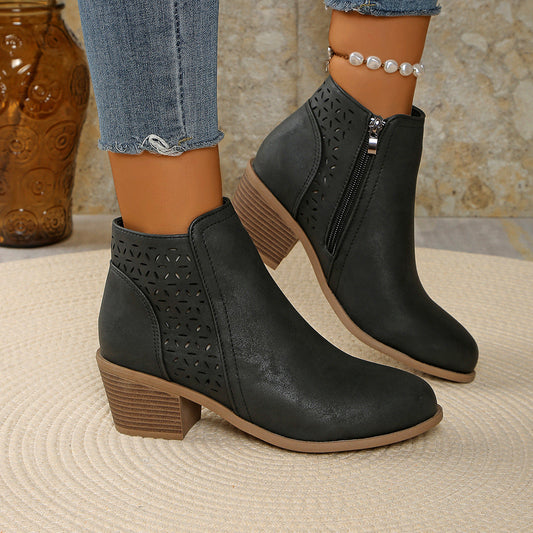 Sedona Cutwork Ankle Boots Black Wedge Heel Ankle Boots with Pointed Toe Design | Stylish Comfort for Effortless Elegance