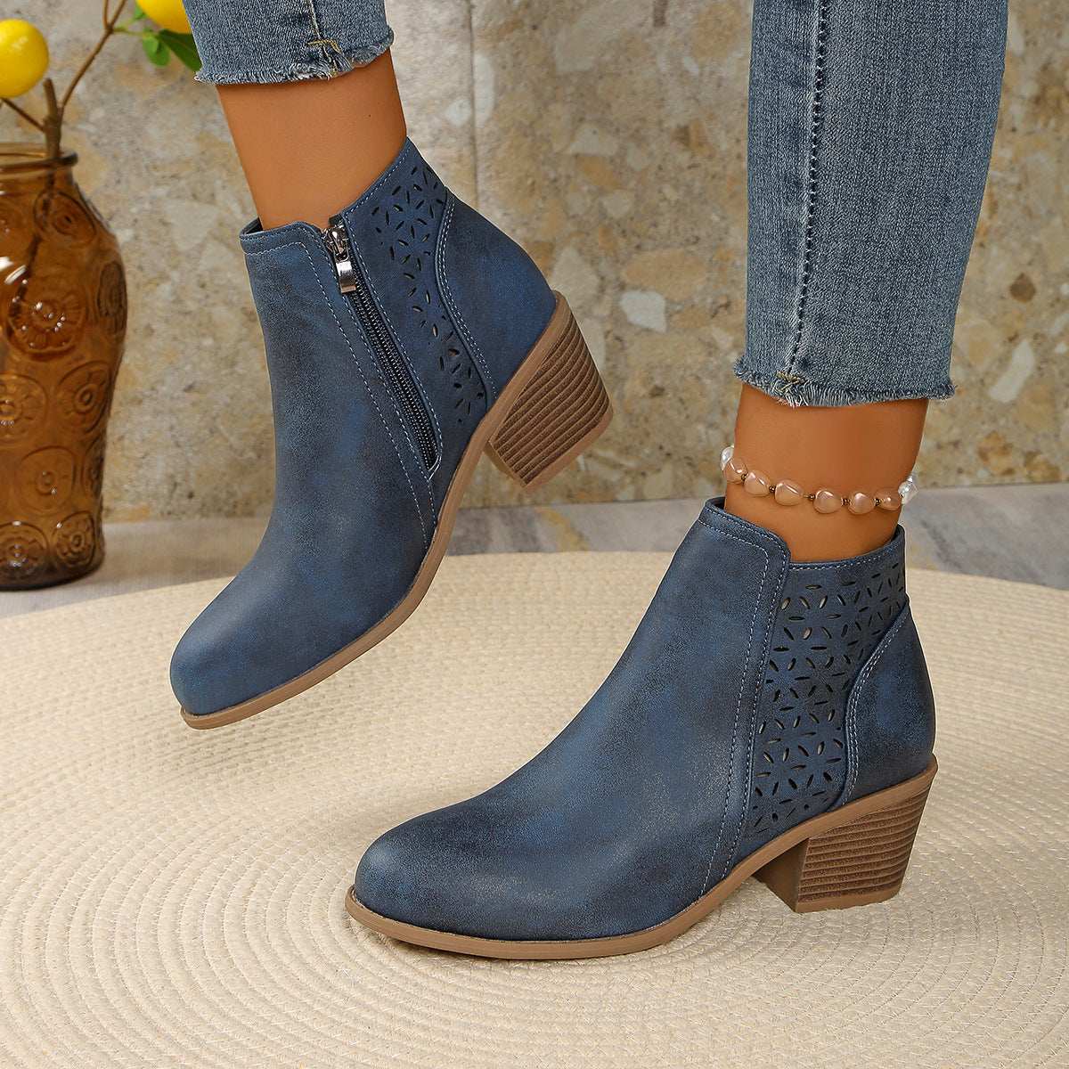 Sedona Cutwork Ankle Boots Black Wedge Heel Ankle Boots with Pointed Toe Design | Stylish Comfort for Effortless Elegance