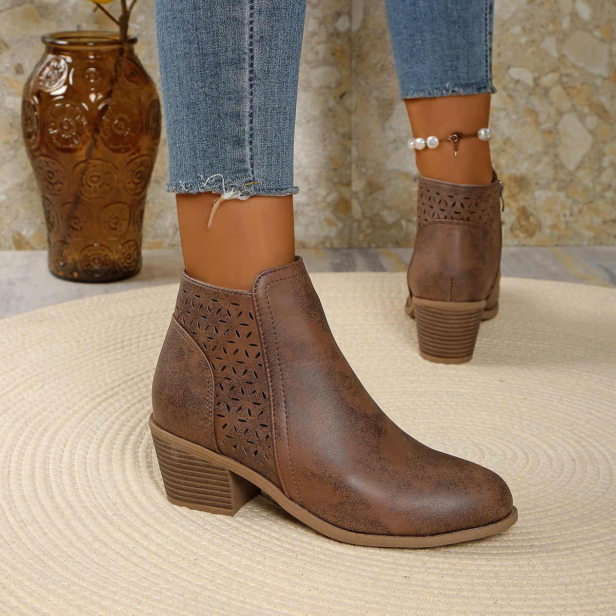 Sedona Cutwork Ankle Boots Black Wedge Heel Ankle Boots with Pointed Toe Design | Stylish Comfort for Effortless Elegance